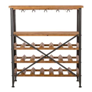 Glitzhome 34.25 in. H Vintage Floor Wine Bottle and Glass Rack