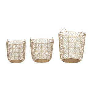 Home Decorators Collection Round Gold Metal Wire Decorative Basket (Set of 3)