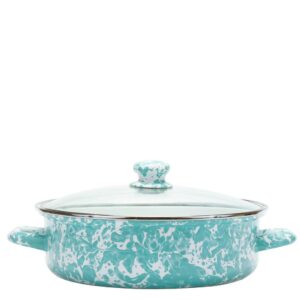 Golden Rabbit Enamelware 5 qt. Porcelain-Coated Steel Saute Pan in Sea Glass with Glass Lid