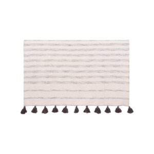 3R Studios Cream with Grey Stripes and Tassels Cotton Woven Throw Blanket