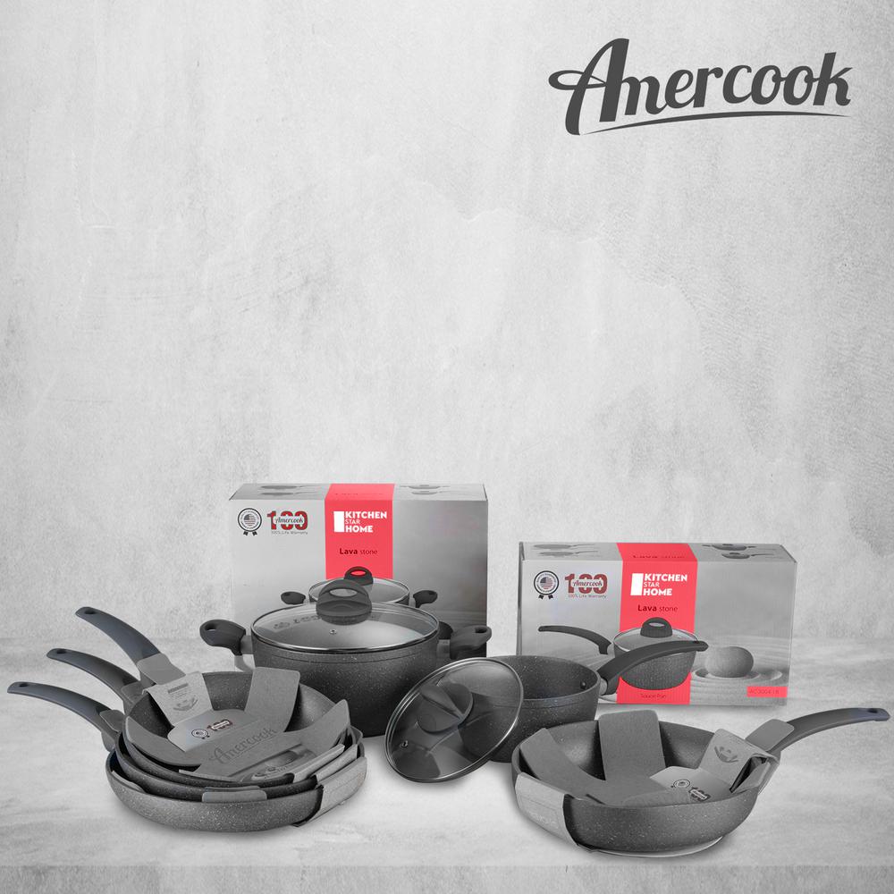 AMERCOOK Lava Stone 8.7 in. Aluminum Nonstick Frying Pan in Gray