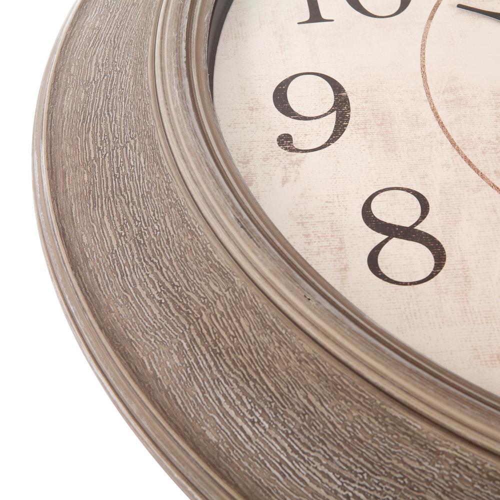 Pinnacle Woodgrain Circle Washed Grey Wall Clock