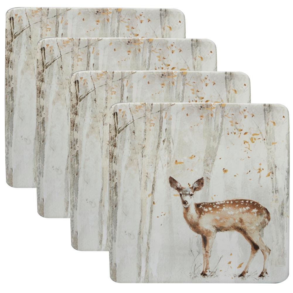 Certified International A Woodland Walk 4-Piece Country/Cottage Grey and Sepia Ceramic Dinner Plate Set (Service for 4)