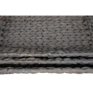 LITTON LANE Nesting Rectangular Gray Seagrass Basket Trays with Black Metal Handles (Set of 3)