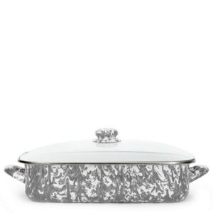 Golden Rabbit Grey Swirl 10.5 qt. Enamelware Roasting Pan with Lid