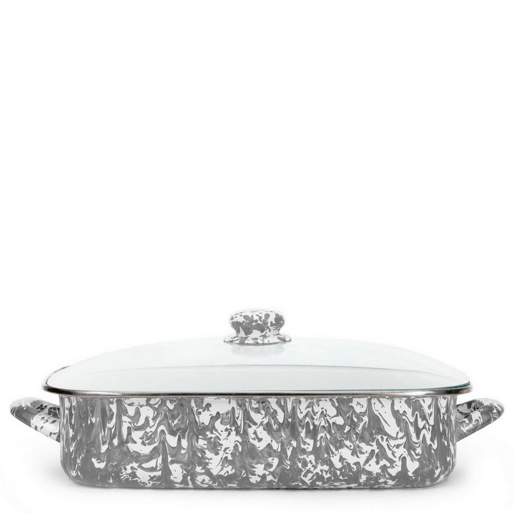 Golden Rabbit Grey Swirl 10.5 qt. Enamelware Roasting Pan with Lid