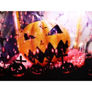 Haunted Hill Farm 71 in. Orange Jack-O-Lantern Halloween Lamp Post with Animation and Spooky Music