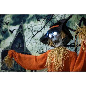 Haunted Hill Farm 5 ft. Animatronic Skeleton Scarecrow Halloween Prop
