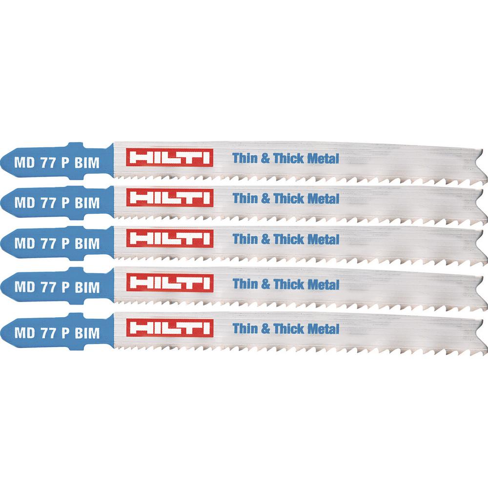 Hilti 3 in. 10 TPI to 21 TPI MD 77 Bi-Metal T-Shank Premium Jig Saw Blade for Cutting Thin to Thick Metal (5-Pack)
