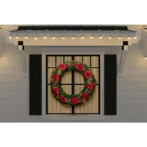 Home Accents Holiday 48 in. Burgundy Poinsettia Mixed Pine Wreath with Berries, Gold Glitter Cedar and Pinecone