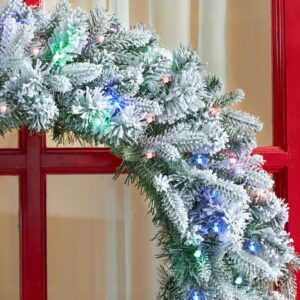 Home Accents Holiday 30 in. Starry Light Flocked Pine LED Prelit Wreath with 50-Lights and Timer