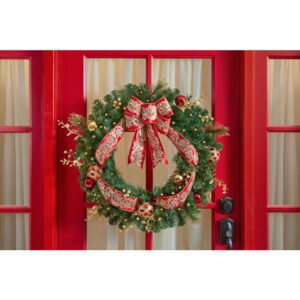 Home Accents Holiday 30 in Royal Easton Battery Operated Pine LED Pre-Lit Artificial Wreath with Timer