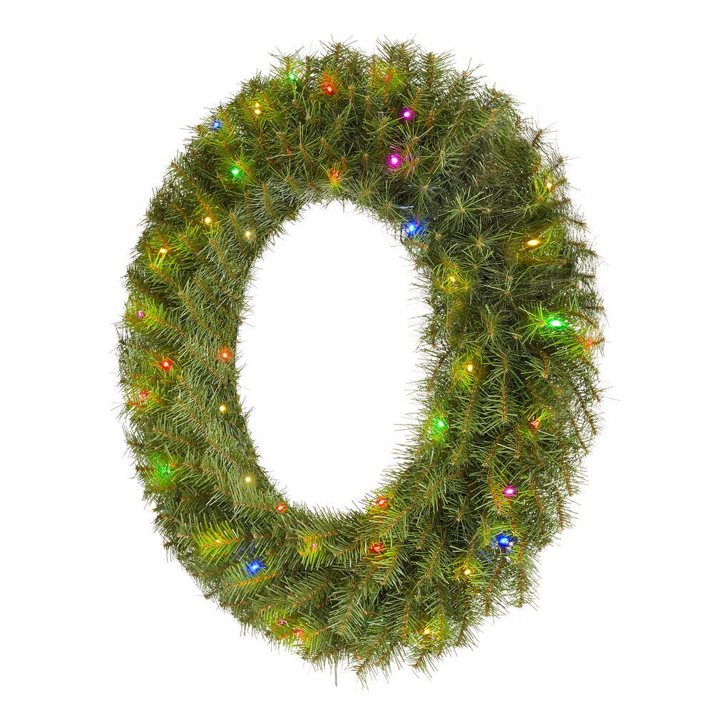 Home Accents Holiday 32 in. Norwood Fir Artificial Wreath with Multi-LED Light