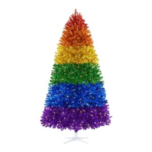 Home Accents Holiday 7.5 ft. Rainbow Color Pine LED Pre-Lit Artificial Christmas Tree with 500 SureBright Warm White Lights