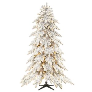 Home Decorators Collection 7.5 ft. Risch White Pine Heavy Flocked LED Pre-Lit Artificial Christmas Tree with 1000 SureBright Warm White Lights