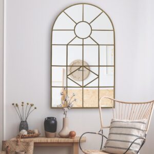 Home Decorators Collection Medium Arched Gold Windowpane Classic Accent Mirror (39 in. H x 24 in. W)