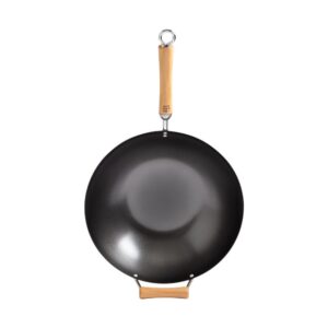 Honey-Can-Do Joyce Chen 14 in. Black with Birchwood Handle Carbon Steel Non-Stick Wok