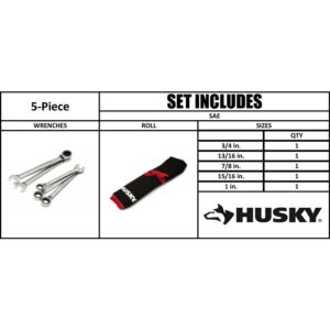 Husky Large SAE Reversible Ratcheting Wrench Set (5-Piece)