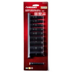 Husky 3/8 in. Drive Thin Wall Deep Impact Socket Set MM (10-Piece)