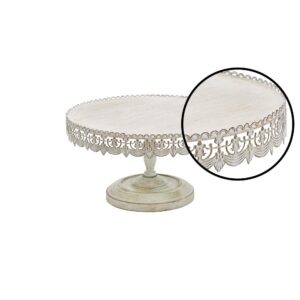 LITTON LANE 16 in. W x 9 in. H Whitewashed and Rust Brown Round Iron Cake Stand with Floral Bunting Overhang
