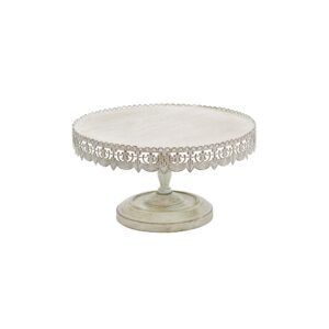 LITTON LANE 16 in. W x 9 in. H Whitewashed and Rust Brown Round Iron Cake Stand with Floral Bunting Overhang