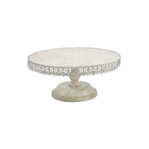 LITTON LANE 22 in. W x 10 in. H Whitewashed and Rust Brown Round Iron Cake Stand with Floral Bunting Overhang