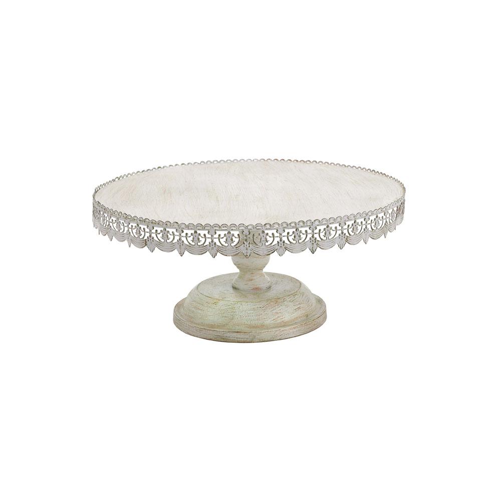 LITTON LANE 22 in. W x 10 in. H Whitewashed and Rust Brown Round Iron Cake Stand with Floral Bunting Overhang