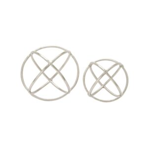 LITTON LANE Round Aluminum Ring Decorative Orbs in Silver (Set of 2)