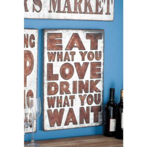 LITTON LANE 14 in. x 21 in. Pop Arts "Eat What You Love" Brown Metal Wall Sign