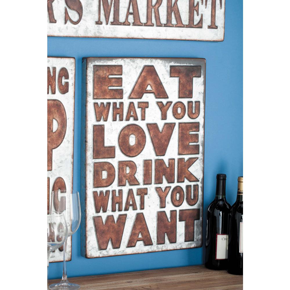 LITTON LANE 14 in. x 21 in. Pop Arts "Eat What You Love" Brown Metal Wall Sign