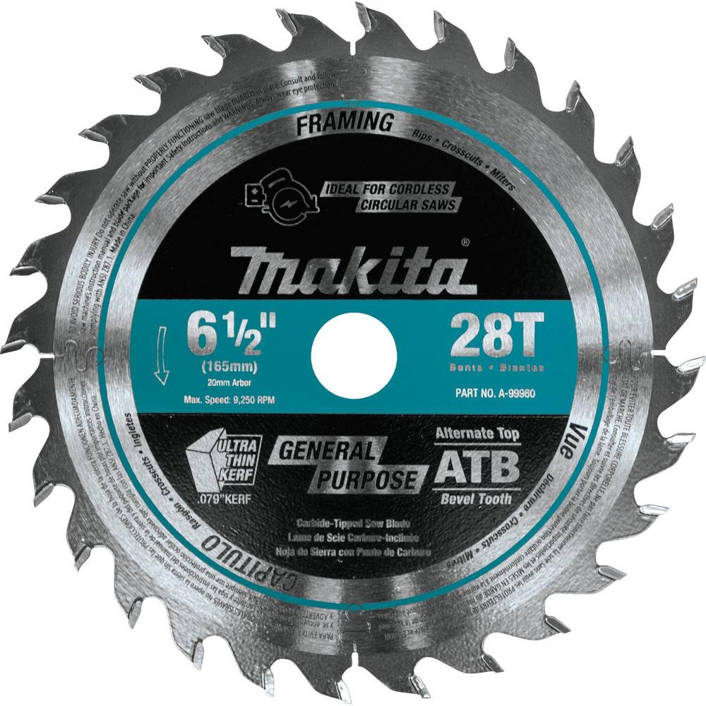 Makita 6-1/2 in. 28T Wood Carbide-Tipped Cordless Plunge Saw Blade