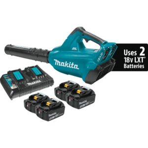 Makita 18-Volt X2 (36V) LXT 473 CFM 120 MPH Brushless Cordless Blower Kit with 4 Batteries (5.0Ah) with Flat End Nozzle, XBU02Z