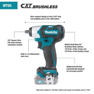Makita 12-Volt MAX CXT Lithium-Ion Brushless Cordless 3/8 in. sq. Drive Impact Wrench Kit (2.0 Ah)
