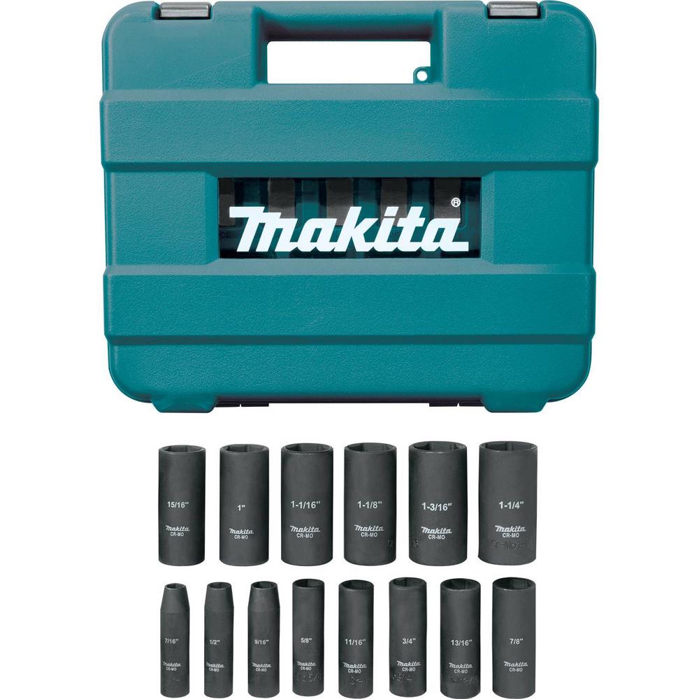 Makita 18-Volt LXT Brushless High Torque 1/2 in. Square Drive Impact Wrench with 14-Piece 1/2 in. Deep Well Impact Socket Set