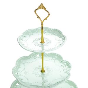 MALACASA 3-Tiered Green Cupcake Tower Stand Porcelain Round Tiered Serving Stand for Dessert Cake