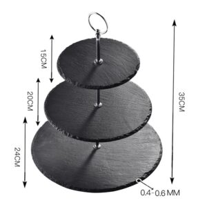 MALACASA 3-Tier Black Cupcake Tower Stand Slate Tiered Serving Stand Round Dessert Display Stand