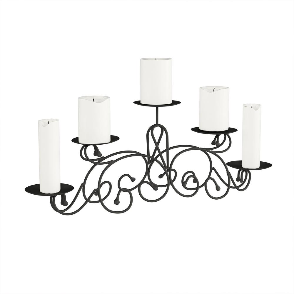 Lavish Home 5 Candle Matte Black Candelabra with Classic Scroll Design