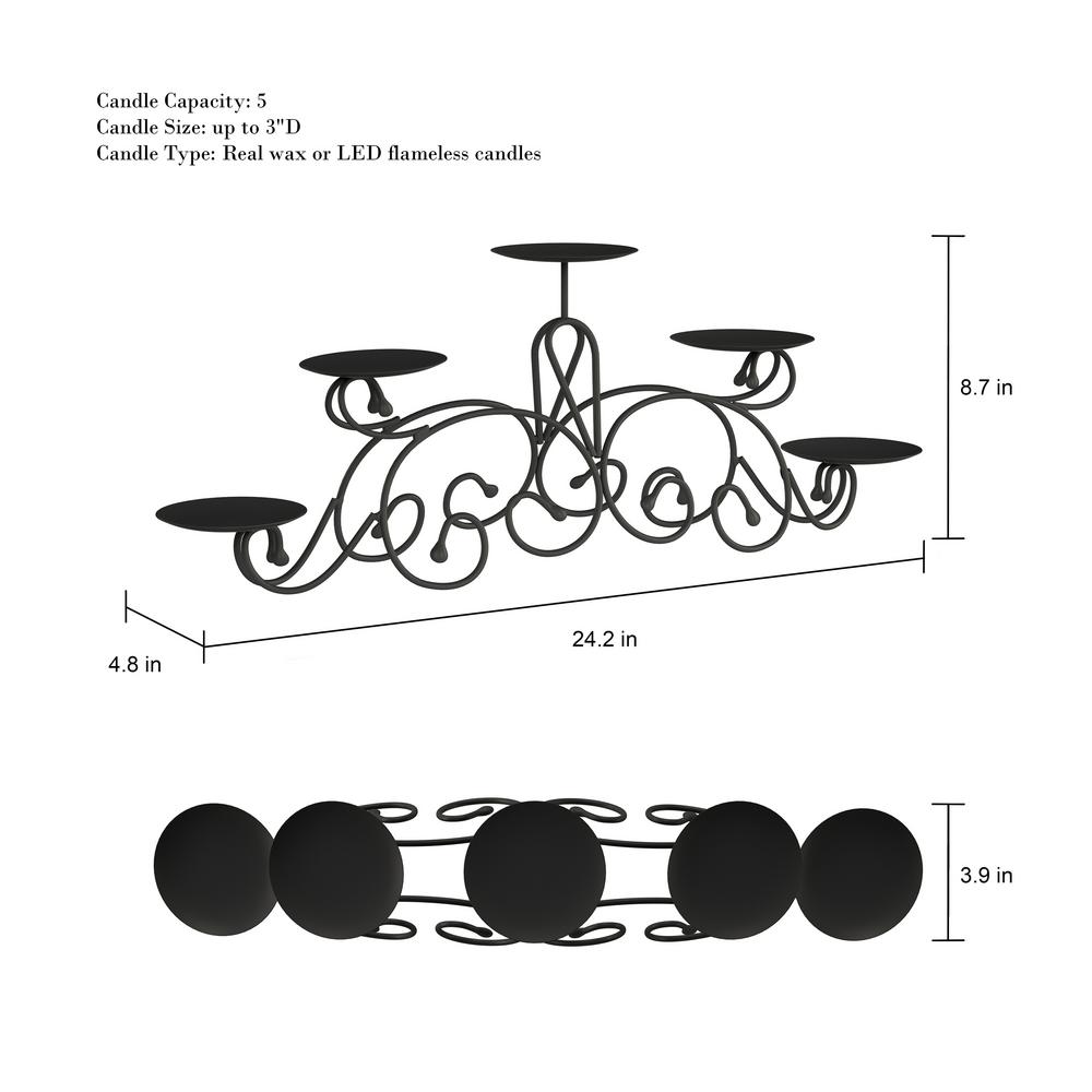 Lavish Home 5 Candle Matte Black Candelabra with Classic Scroll Design