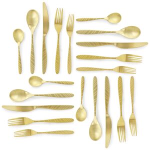 MegaChef La Vague 20-Piece Matte Gold Flatware Utensil Set, 18/10 Stainless Steel Silverware Metal (Service for 4)