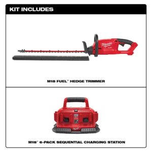 Milwaukee M18 FUEL 18-Volt Lithium-Ion Brushless Cordless Hedge Trimmer with M18 6-Port Sequential Battery Charger