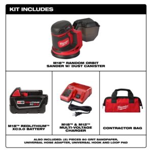 Milwaukee M18 18-Volt Lithium-Ion 5 in. Cordless Random Orbit Sander Kit with (1) 3.0Ah Battery, Charger and Tool Bag