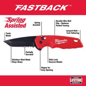 Milwaukee FASTBACK Stainless Steel Spring Assisted Folding Knife with 2.95 in. Blade