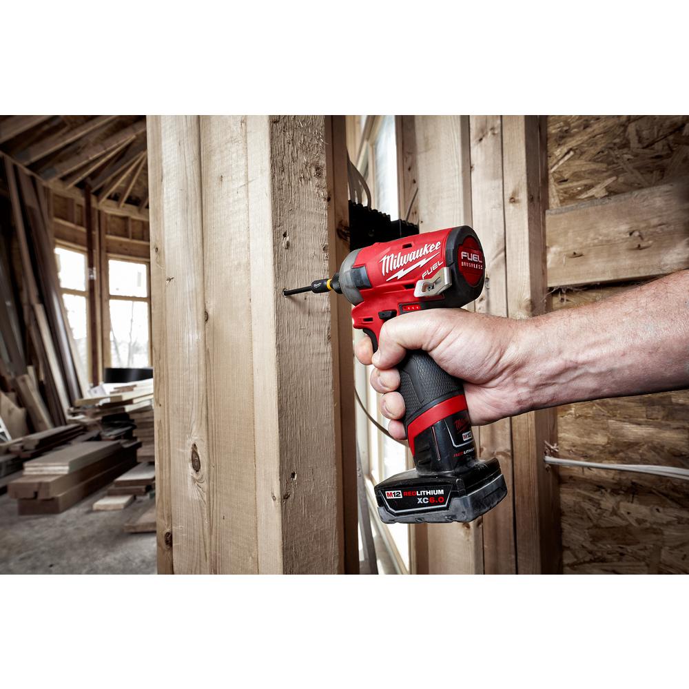 Milwaukee M12 FUEL SURGE 12-Volt Lithium-Ion Brushless Cordless 1/4 in. Hex Impact Driver Compact Kit with M12 Flood Light