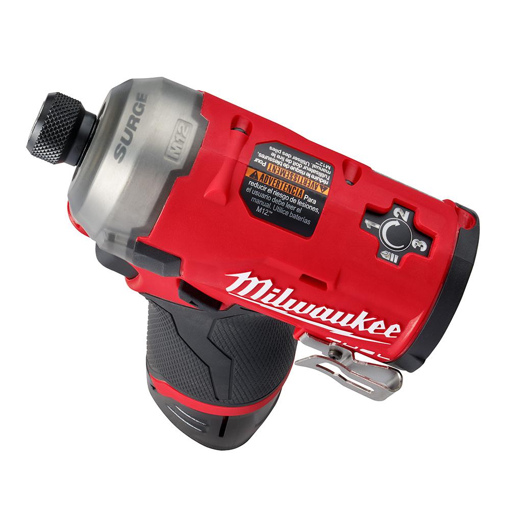 Milwaukee M12 FUEL SURGE 12-Volt Lithium-Ion Brushless Cordless 1/4 in. Hex Impact Driver Compact Kit with M12 Flood Light