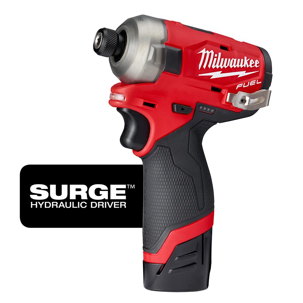Milwaukee M12 FUEL SURGE 12-Volt Lithium-Ion Brushless Cordless 1/4 in. Hex Impact Driver Compact Kit with M12 Flood Light