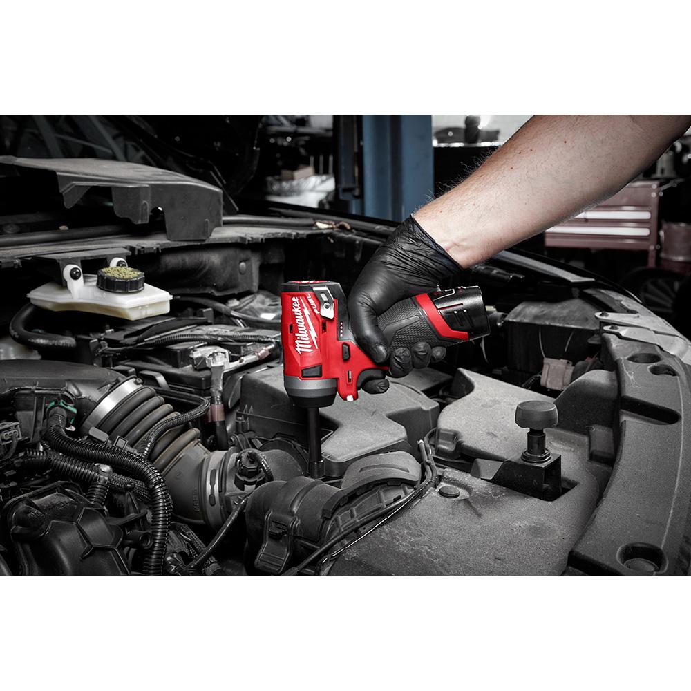Milwaukee M12 FUEL 12-Volt Lithium-Ion Brushless Cordless Stubby 1/4 in. Impact Wrench Kit with One 4.0 and One 2.0Ah Batteries