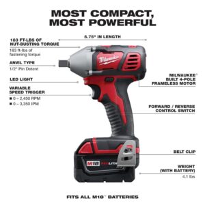 Milwaukee M18 18-Volt Lithium-Ion Cordless 1/2 in. Impact Wrench W/ Pin Detent Kit W/(2) 3.0Ah Batteries, Charger & Hard Case