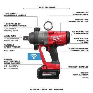 Milwaukee M18 FUEL ONE-KEY 18-Volt Lithium-Ion Brushless Cordless 1 in. Impact Wrench with Friction Ring and Two 8.0 Ah Batteries