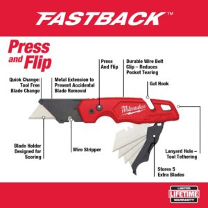 Milwaukee FASTBACK Folding Utility Knife with Blade Storage and 50-Pack General Purpose Utility Blade Set
