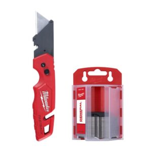 Milwaukee FASTBACK Folding Utility Knife with Blade Storage and 50-Pack General Purpose Utility Blade Set